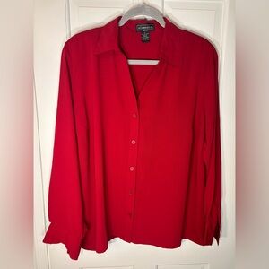 Elementz Women’s Plus Size 1X Red Long Sleeve Button Down Blouse Shirt Polyester